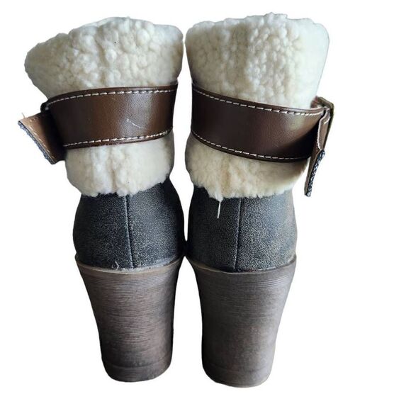 Dirty Laundry Ankle Boots Womens 7 Fur Sherpa Buckle Dark Olive Tan - Picture 8 of 8